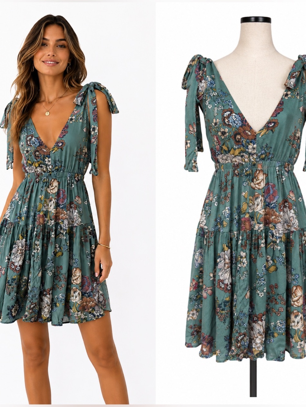 AE Studio Floral Tie Shoulder Mini Dress XS Made in Italy NWOT Cottagecore
